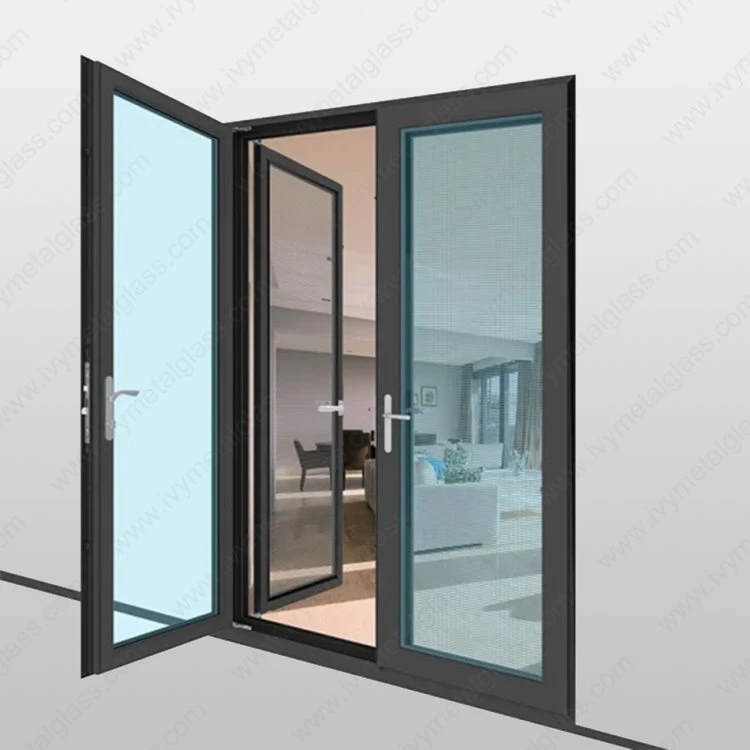 Porta a battente in alluminio con rete